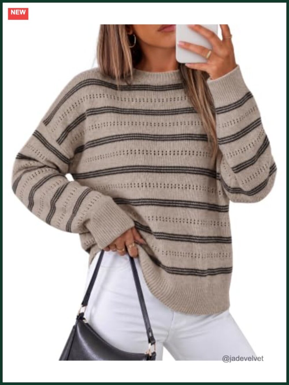 Long Sleeve Striped Pullover Sweater Women Casual Crew Neck Knit Fall Winter